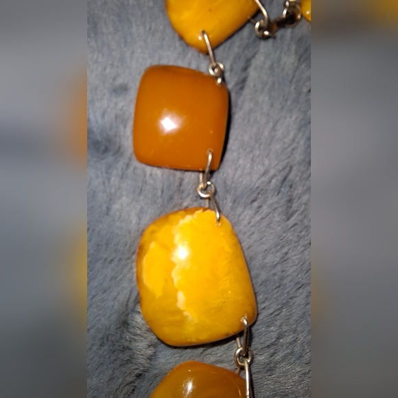 Baltic Amber Russia Egg Yolk Butterscotch Silver Necklace Signed - Picture 6 of 12